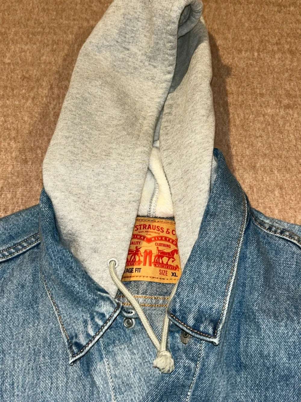 Levi's Blue Denim Jacket with Tan Leather Patch